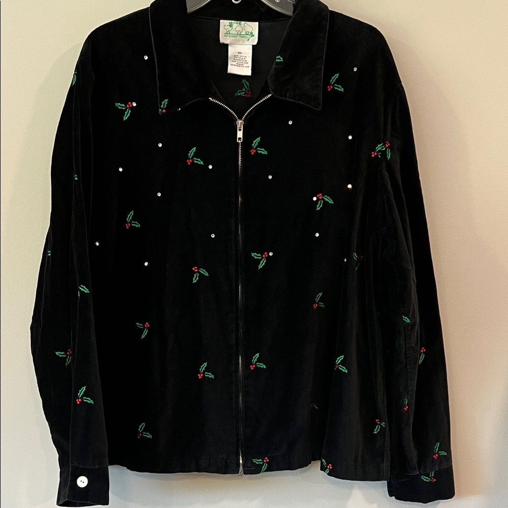 Quacker Factory - cotton velvet, Black Embroidered Bomber Jacket